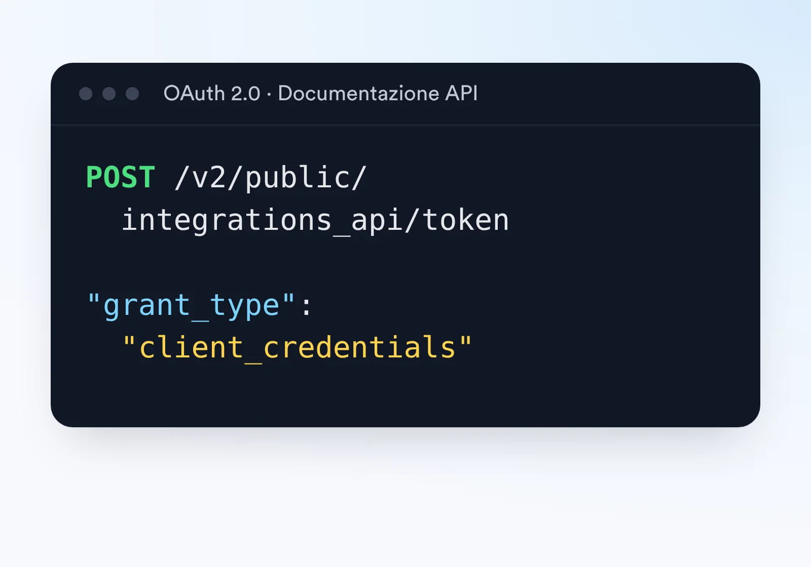 La richiesta del token, dalla documentazione API di Day.io