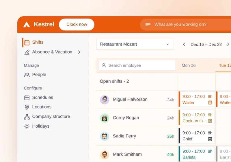 The Web Admin with the sample brand Kestrel's logo, colour and menu